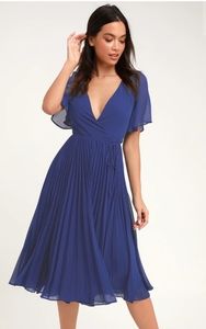 Lulu's Royal Blue Pleated Midi Wrap Dress Boho New